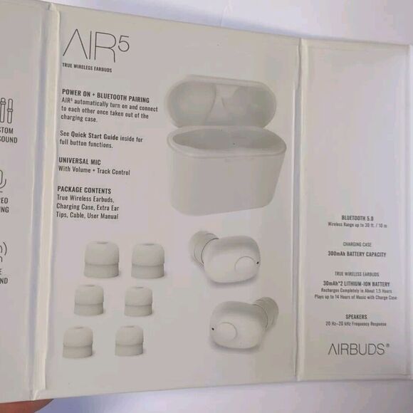 Air5 Airbuds True Bluetooth Wireless Earbuds TWS 14 Hours Play Time 300 mAh Batt - Picture 7 of 11